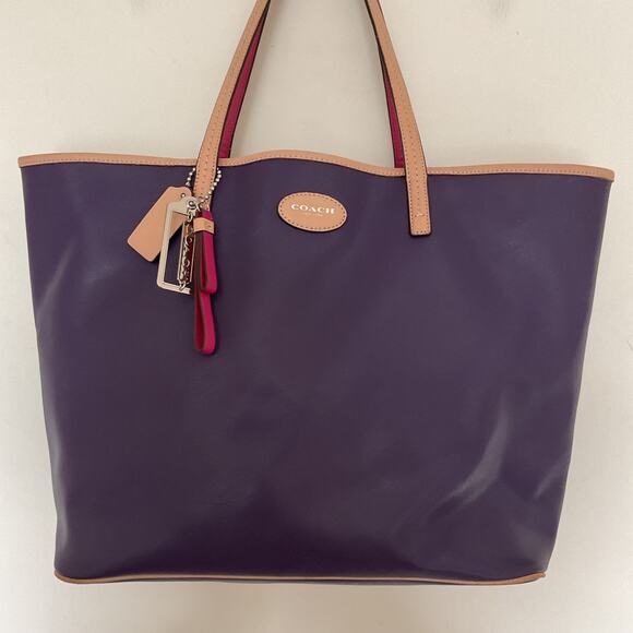 Coach Metro Large Leather Tote Shoulder Bag Handbag Purse Purple F31326 Classic - Picture 2 of 16